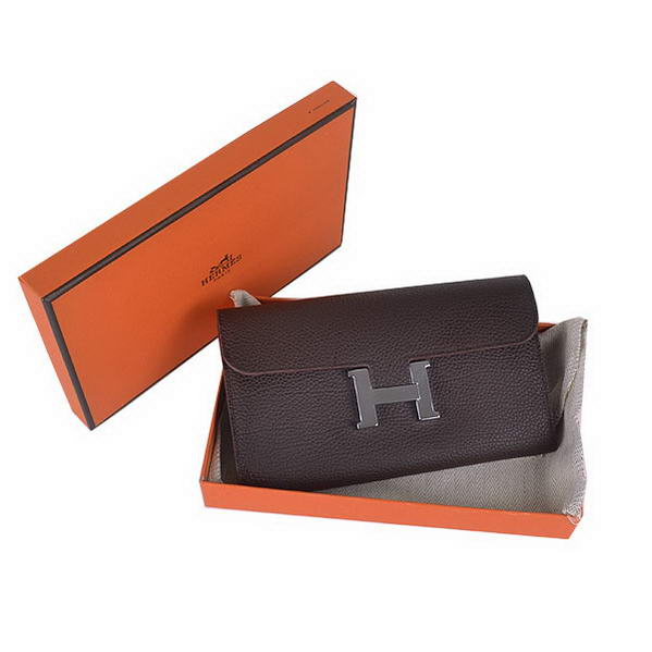 Cheap Fake Hermes Constance Long Wallets Brown Calfskin Leather Silver